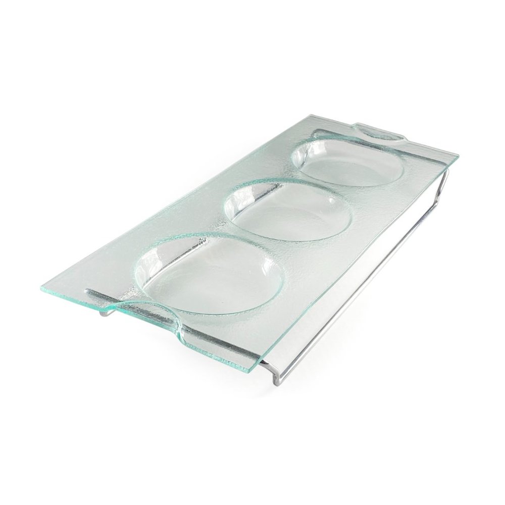 3-Section Designer Glass TAPAS, APPETIZERS or CONDIMENTS SERVING SET